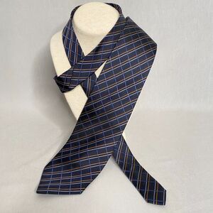 Bruno Pirttelli Necktie Pure Silk Navy Orange Silver Plaid Woven Fabric